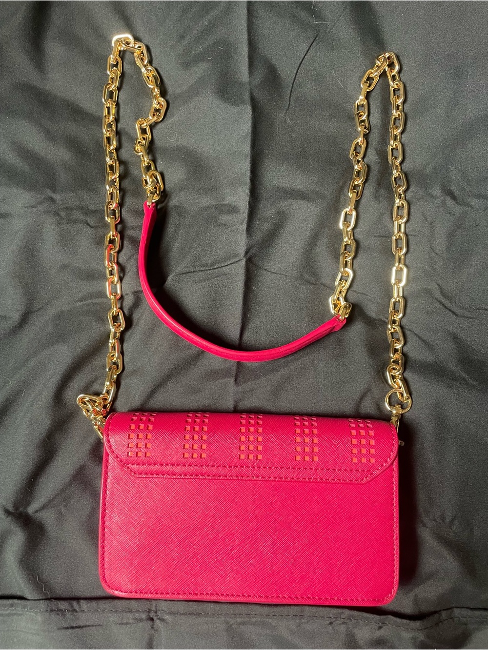 Tory Burch Fuchsia Pink Perforated Saffiano Crossbody Bag Gold Chain Hot Pink - Picture 2 of 10